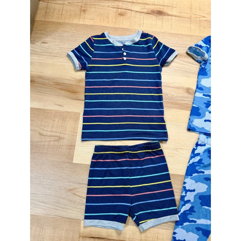 Wonder Nation Boys Pajama Set 2-Pack Blue Camo Stripe Henley 5T Sleepwear Bundle